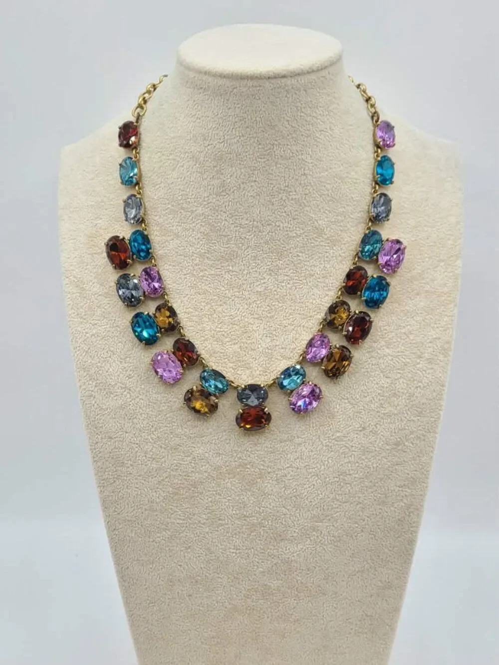 J Crew Multi Color Crystal Gold Tone Statement Necklace